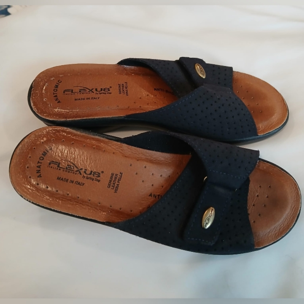 Flexus By Spring Step Women Kea Slide Wedge Sandals Navy Suede US 6.5/7 or 37